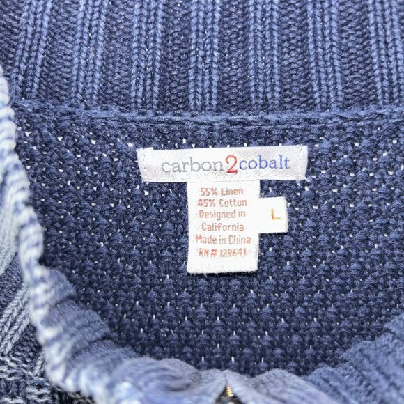 Carbon 2 Cobalt Sweater Size L Stavenger Blue Full Zip Cable Knit Linen Cotton - Picture 2 of 13